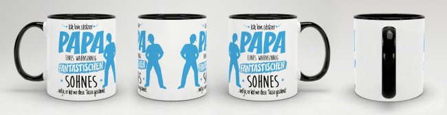 Tasse zum Vatertag - Ich bin stolzer Papa - Sohn - Innen &amp; Henkel Schwarz