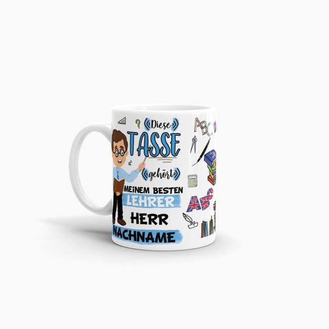 Tasse - Bester Lehrer im Universum - Nachname Wei&szlig;