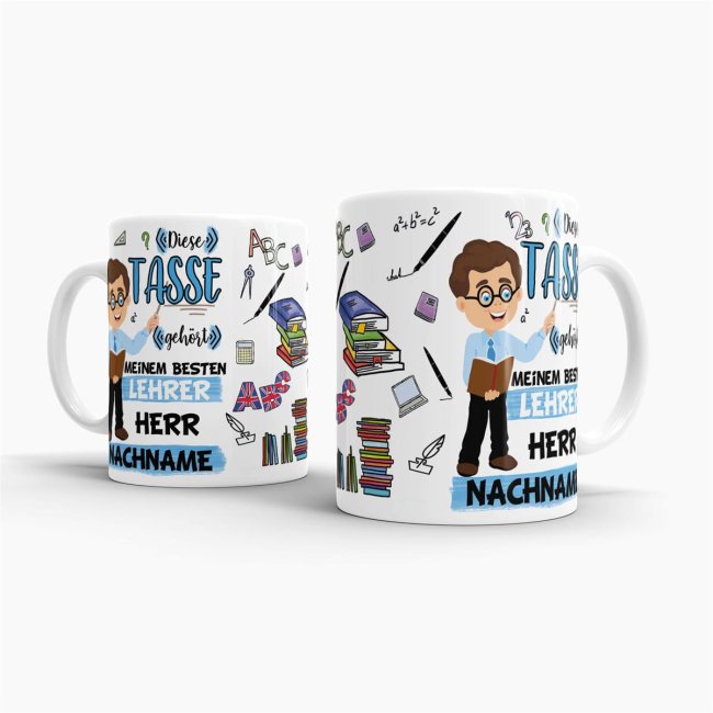 Tasse - Bester Lehrer im Universum - Nachname Wei&szlig;