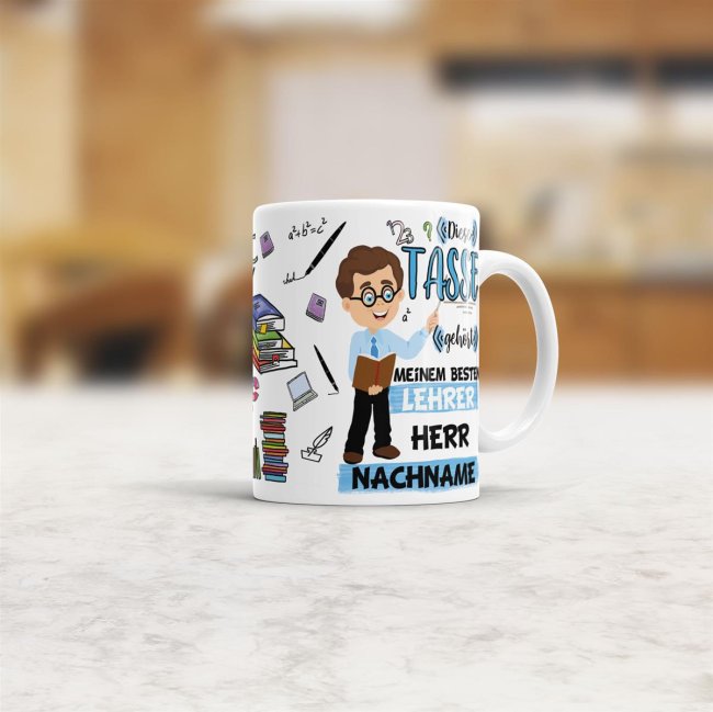 Tasse - Bester Lehrer im Universum - Nachname Wei&szlig;