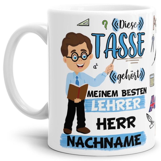 Tasse - Bester Lehrer im Universum - Nachname Wei&szlig;