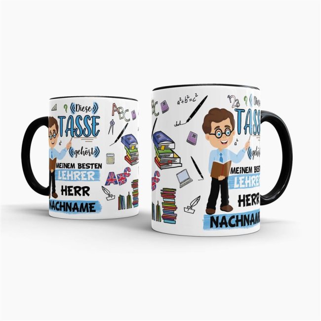 Tasse - Bester Lehrer im Universum - Nachname Schwarz