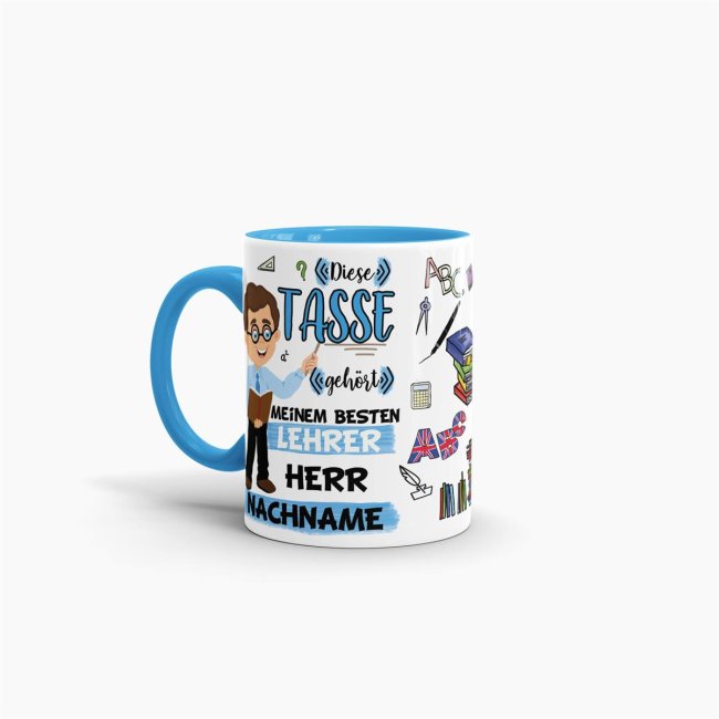 Tasse - Bester Lehrer im Universum - Nachname Hellblau