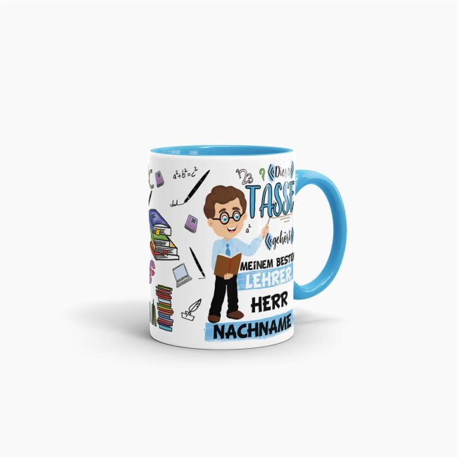 Tasse - Bester Lehrer im Universum - Nachname Hellblau
