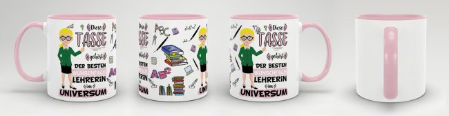 Tasse - Beste Lehrerin im Universum Wunschfach - Blond - Innen &amp; Henkel Rosa