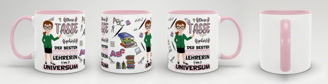 Tasse - Beste Lehrerin im Universum Wunschfach - Br&uuml;nett - Innen &amp; Henkel Rosa
