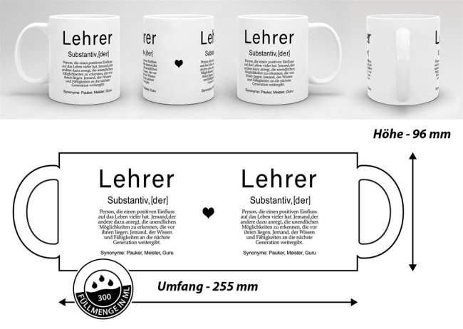 Tasse Dudenw&ouml;rter - Lehrer - Wei&szlig;