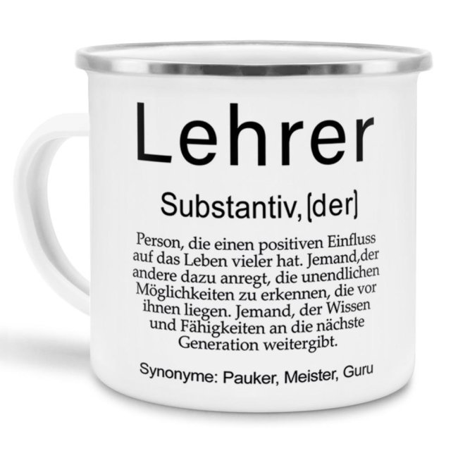 Tasse Dudenw&ouml;rter - Lehrer Emaille gro&szlig;