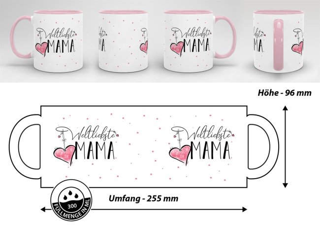 Tasse - Weltliebste Mama - Innen &amp; Henkel Rosa