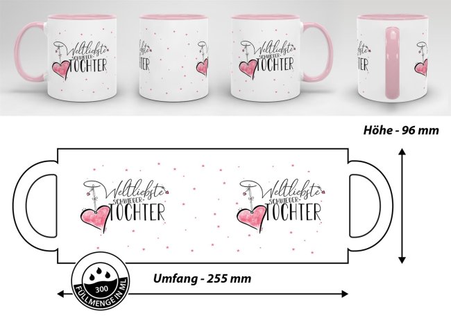 Tasse - Weltliebste Schwiegertochter - Innen &amp; Henkel Rosa