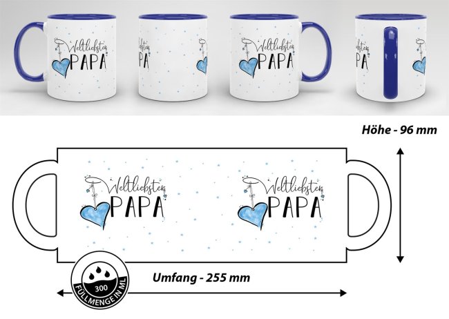 Tasse - Weltliebster Papa - Innen &amp; Henkel Dunkelblau