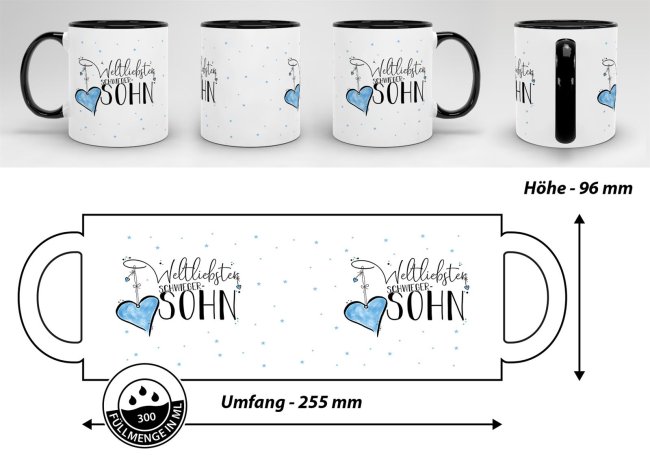Tasse - Weltliebster Schwiegersohn - Innen &amp; Henkel Schwarz