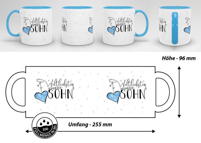Tasse - Weltliebster Schwiegersohn - Innen &amp; Henkel Hellblau