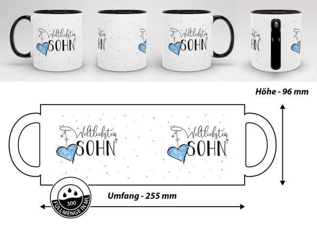 Tasse - Weltliebster Sohn - Innen &amp; Henkel Schwarz