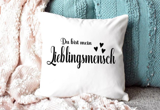 Kissen  - Du bist mein Lieblingsmensch - Weiss - Polyester (flauschig)