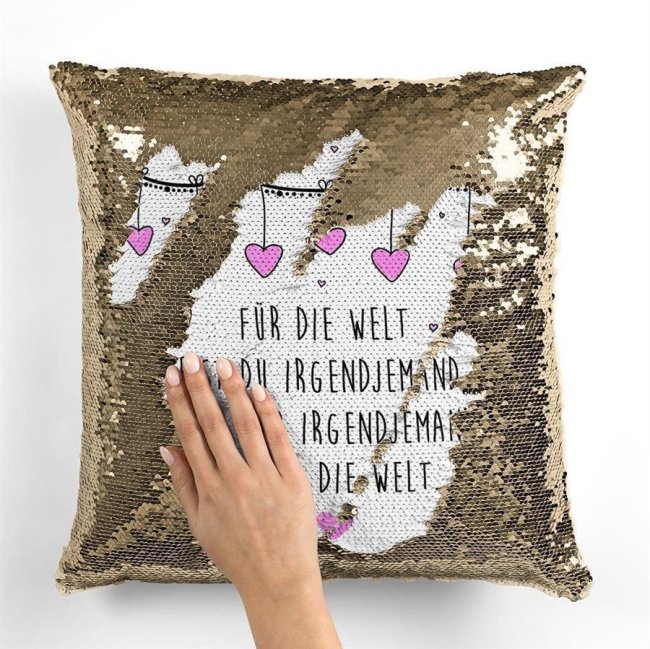 Paillettenkissen  - F&uuml;r die Welt - Gold