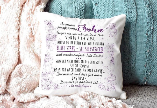 Kissen - Von Vater f&uuml;r Sohn - Weiss Flauschig
