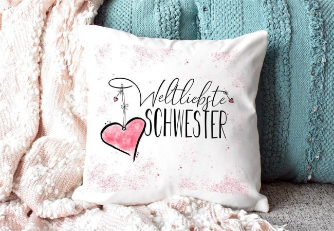 Kissen - Weltliebste Schwester - Weiss