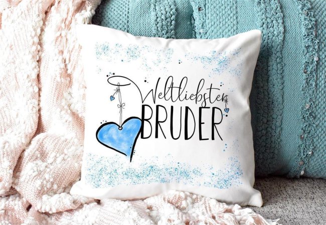 Kissen - Weltliebster Bruder - Weiss