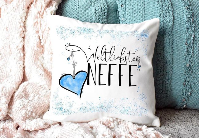 Kissen - Weltliebster Neffe - Weiss