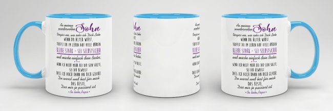 Geschenk-Set - Von Vater f&uuml;r Sohn - Kissen und Tasse Hellblau