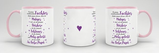 Geschenk-Set - Von Vater f&uuml;r Tochter - Kissen und Tasse Rosa