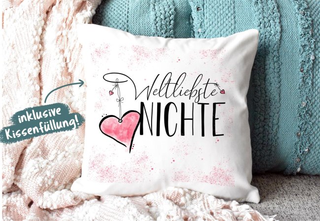 Geschenk-Set - Weltliebste Nichte - Kissen und Tasse Rosa