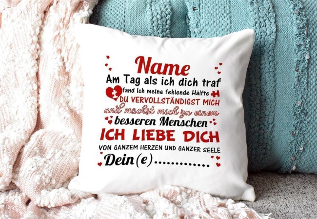 Kissen -Liebesspr&uuml;che Eigener Text- Kissen Weiss (Flausch)