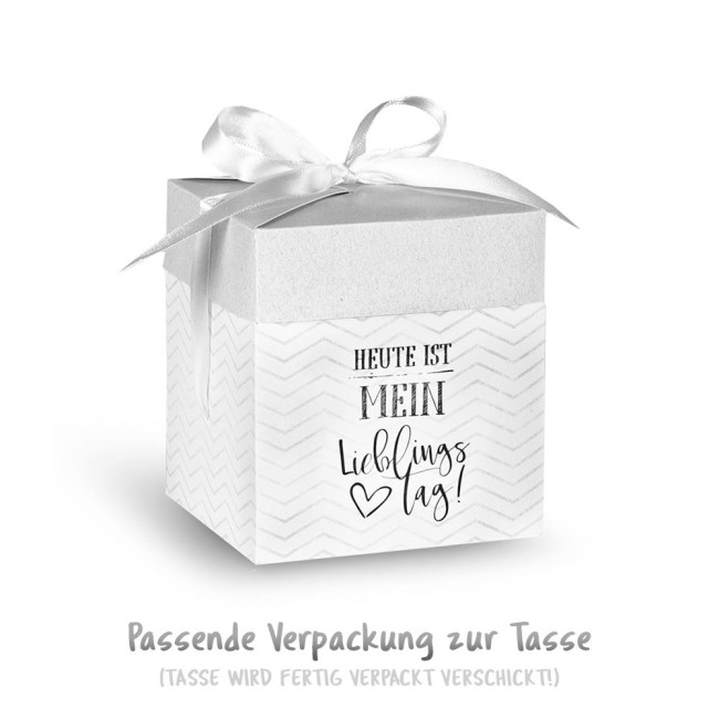Geschenk-Set aus Spruch-Tasse mit Geschenk-Box und passender Gruß-Karte Lieblingstag 