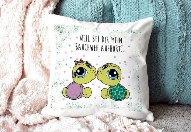 Kissen Schildkr&ouml;te - Weil bei Dir mein Bauchweh aufh&ouml;rt - Wei&szlig;