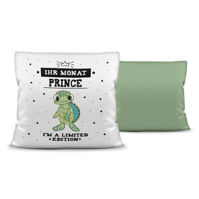 Geburtstagskissen - Prince - mit Wunschmonat selbst gestalten - R&uuml;ckseite Seegr&uuml;n