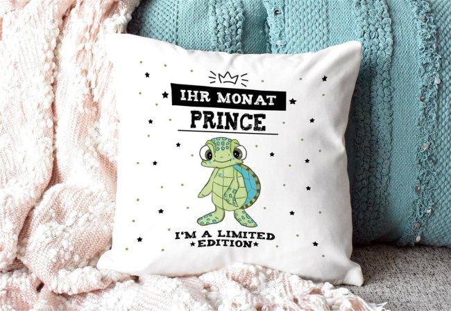Geburtstagskissen - Prince - mit Wunschmonat selbst gestalten - R&uuml;ckseite Seegr&uuml;n