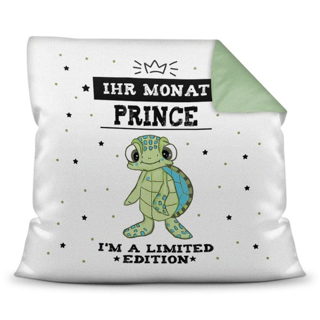 Geburtstagskissen - Prince - mit Wunschmonat selbst gestalten - R&uuml;ckseite Seegr&uuml;n