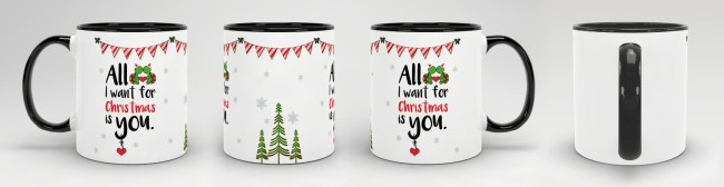 Tasse XMAS - All I want - Schildi - Innen &amp; Henkel schwarz