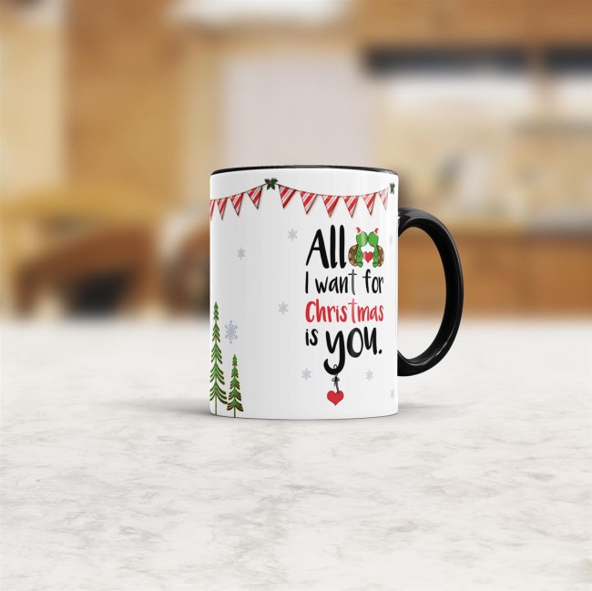 Tasse XMAS - All I want - Schildi - Innen &amp; Henkel schwarz