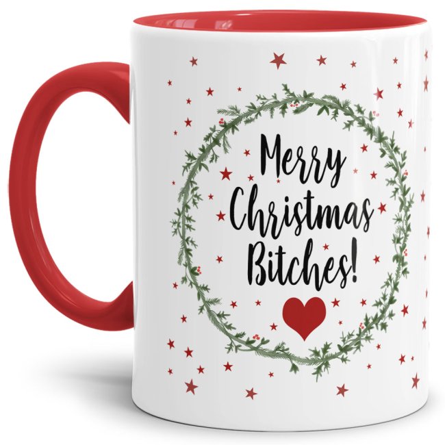 Tasse XMAS - merry christmas bitches - Innen &amp; Henkel rot