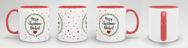 Tasse XMAS - merry christmas bitches - Innen &amp; Henkel rot