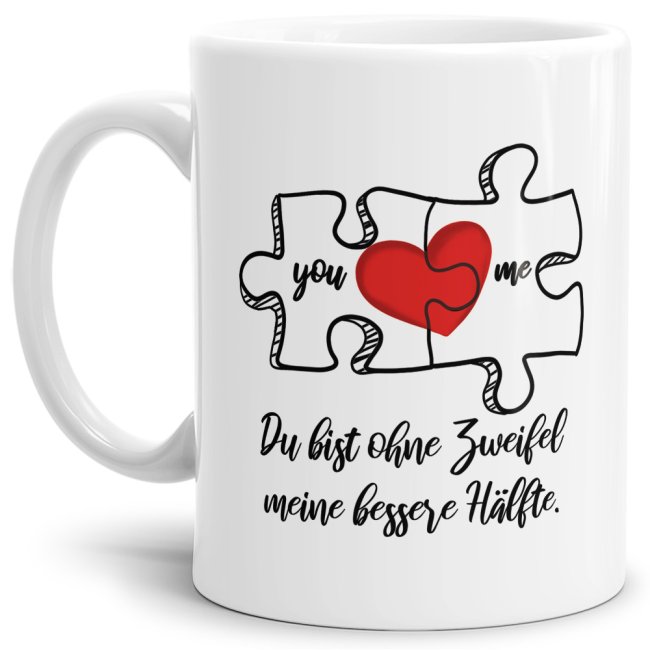 Tasse Puzzleteile "Meine bessere H&auml;lfte" Wei&szlig;