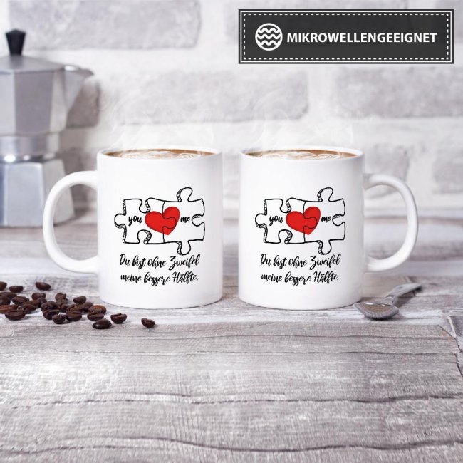 Tasse Puzzleteile "Meine bessere H&auml;lfte" Wei&szlig;