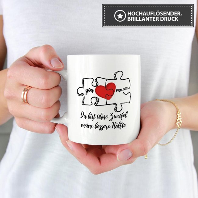 Tasse Puzzleteile "Meine bessere H&auml;lfte" Wei&szlig;