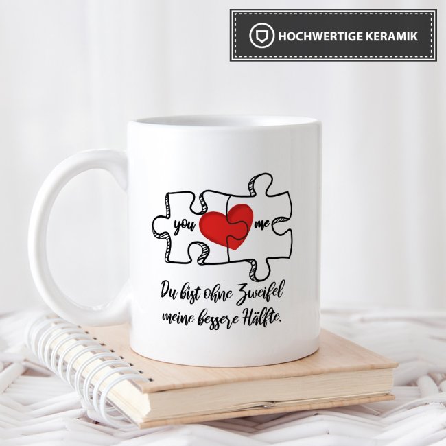 Tasse Puzzleteile "Meine bessere H&auml;lfte" Wei&szlig;