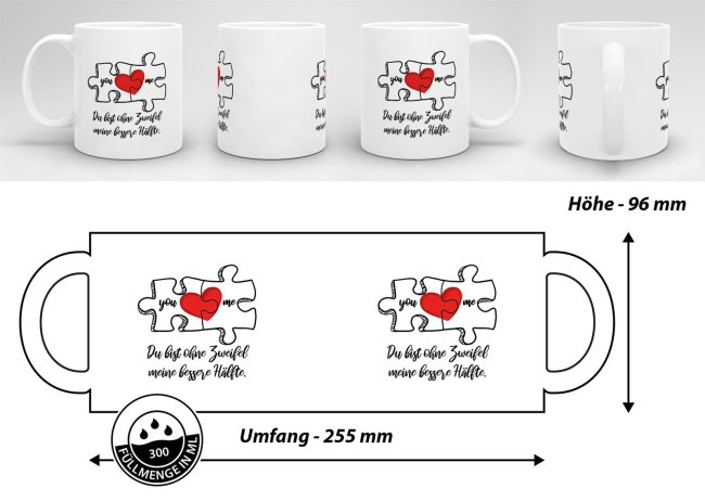 Tasse Puzzleteile "Meine bessere H&auml;lfte" Wei&szlig;