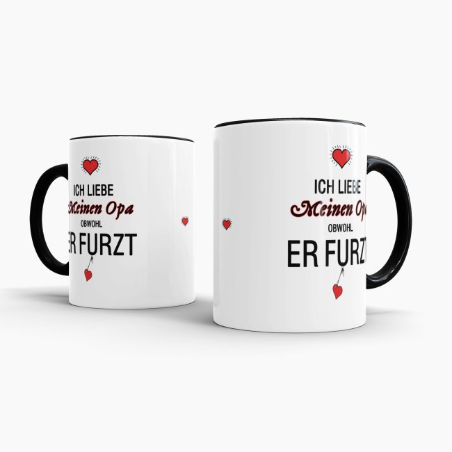 Tasse Liebeserkl&auml;rung &quot;Obwohl du furzt - Opa&quot; - Innen &amp; Henkel Schwarz