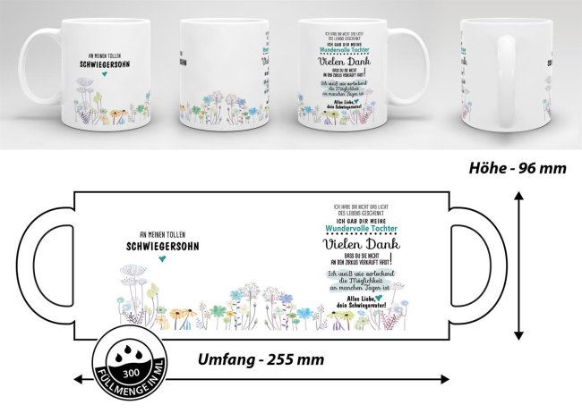 Tasse "Blumen - an Schwiegersohn von Schwiegervater" Wei&szlig;