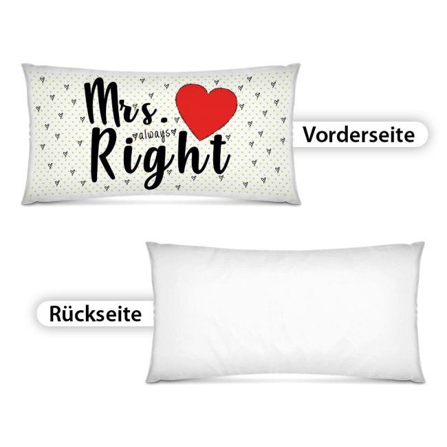 XXL-Deko-Kissen mit Spruch "Mrs. Right" -  80 x 40 cm