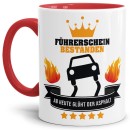 Spruch-Tasse zum Führerschein Asphalt - Innen & Henkel Rot  