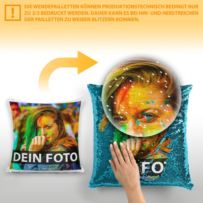 Fotokissen mit Wendepailletten - Blau - mit F&uuml;llung