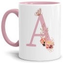 Buchstaben-Tasse mit Blumen Buchstabe A - Innen & Henkel...