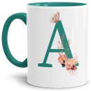 Buchstaben-Tasse mit Blumen Buchstabe A - Innen & Henkel...