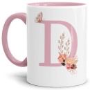 Buchstaben-Tasse mit Blumen Buchstabe D - Innen & Henkel...